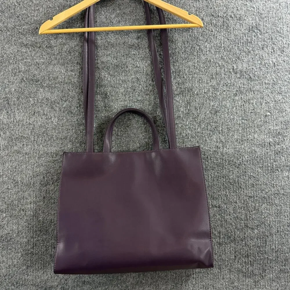 Telfar Medium Eggplant Shopping Tote Bag Purple Faux Leather Logo Crossbody
